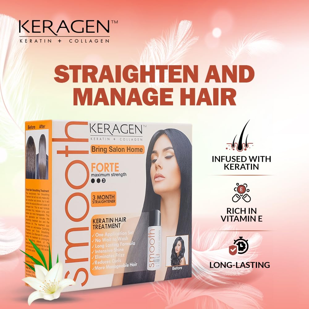 KERAGEN Brazilian Keratin Hair Smoothing – Express Home Blowout Kit with Forte Treatment