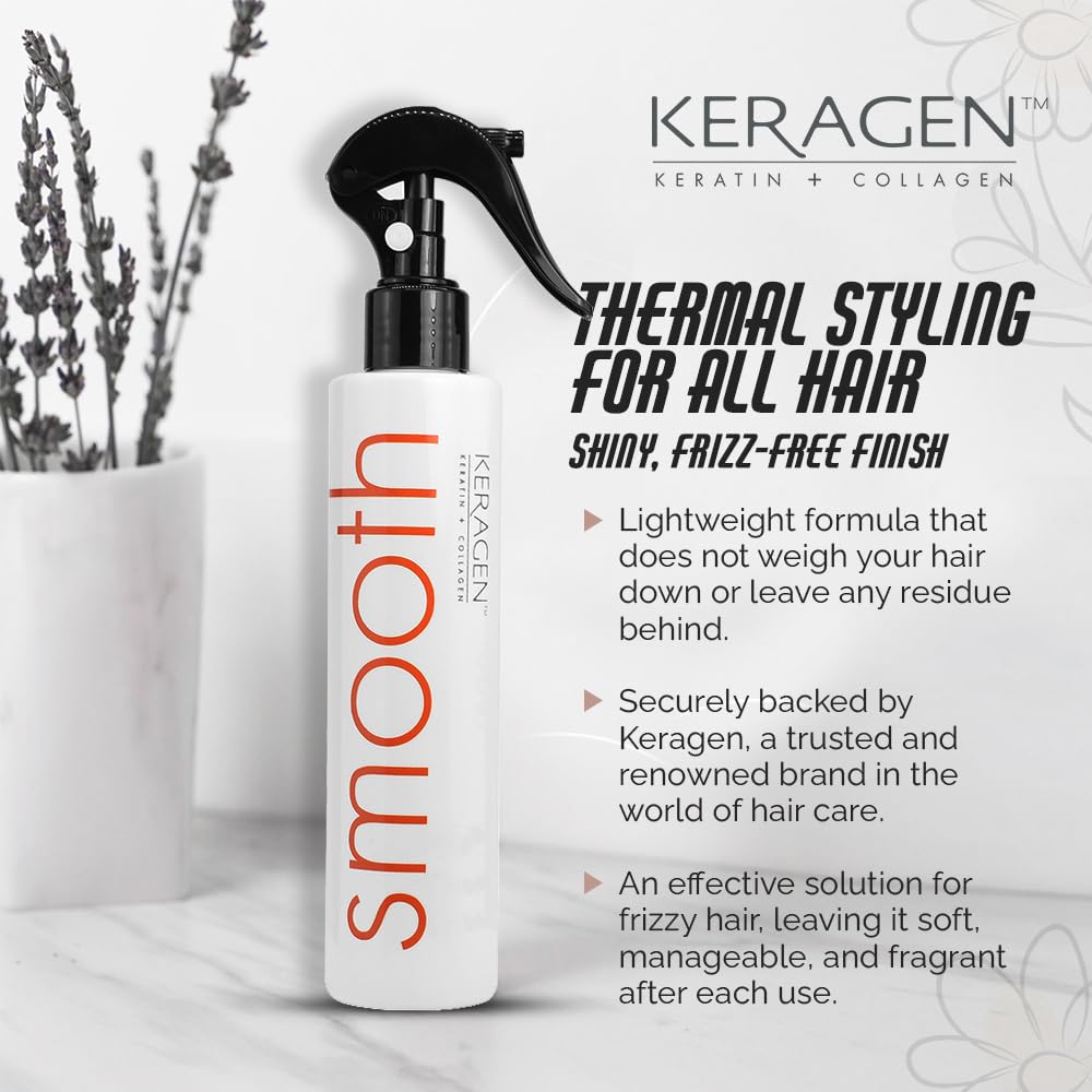 KERAGEN Heat Protectant Spray for Hair, 8 Oz – Thermal Styling, Shine, Frizz-Free Finish | Keratin & Collagen