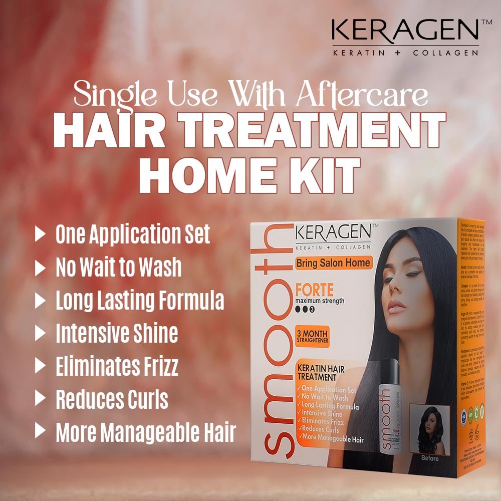 KERAGEN Brazilian Keratin Hair Smoothing – Express Home Blowout Kit with Forte Treatment