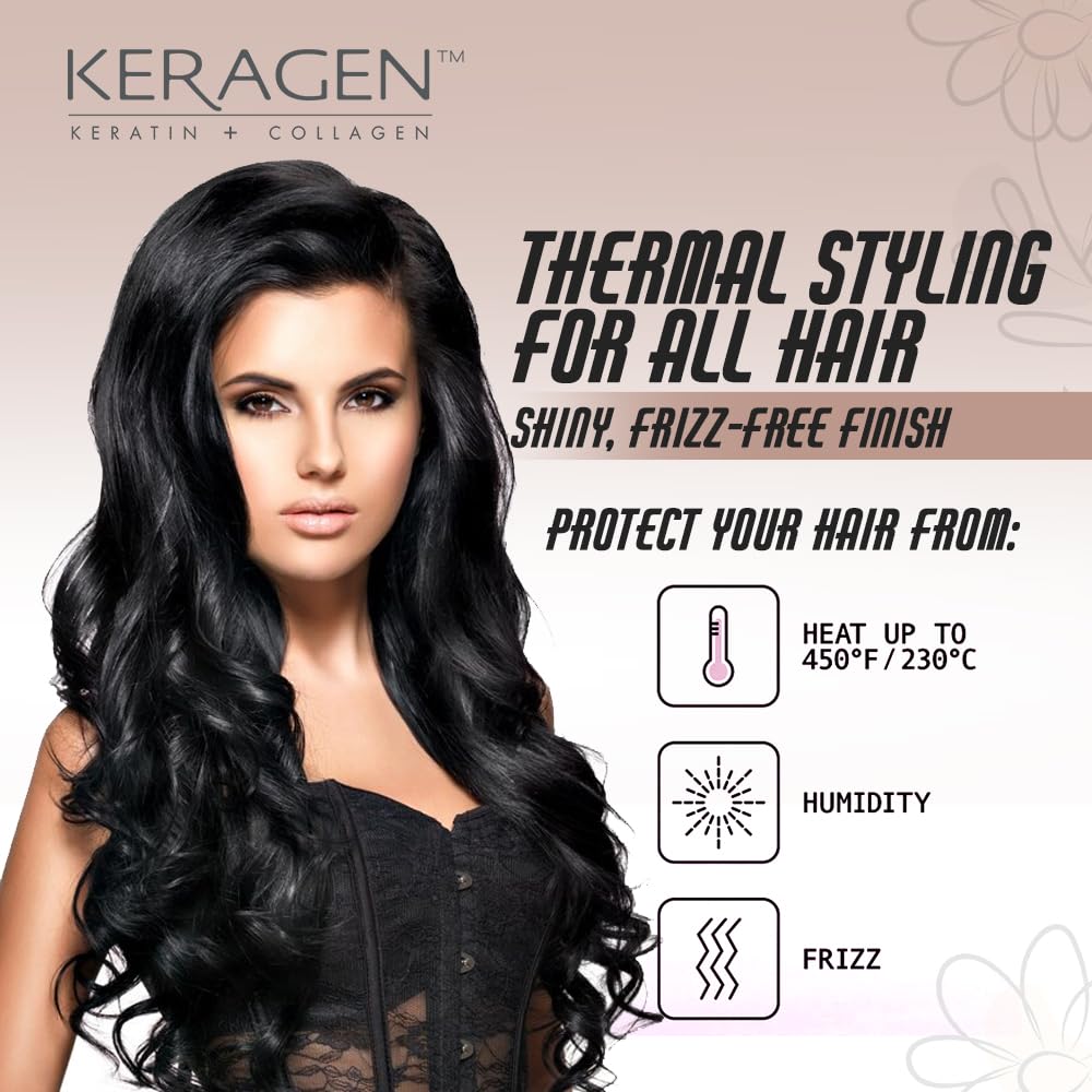 KERAGEN Heat Protectant Spray for Hair, 8 Oz – Thermal Styling, Shine, Frizz-Free Finish | Keratin & Collagen