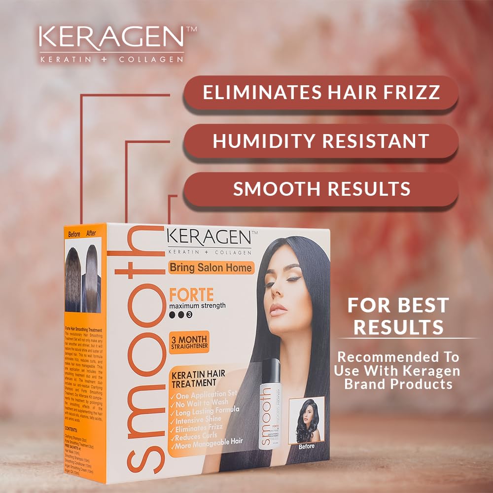 KERAGEN Brazilian Keratin Hair Smoothing – Express Home Blowout Kit with Forte Treatment