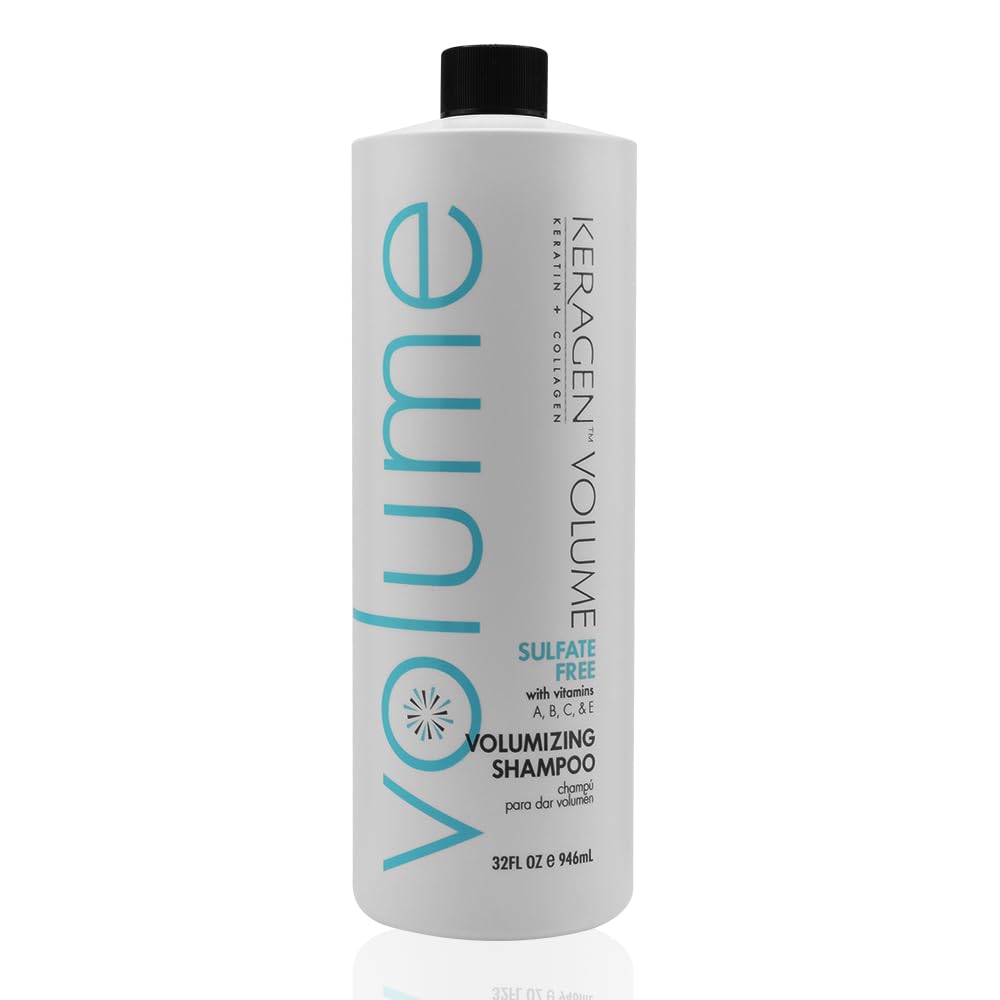 KERAGEN Volumizing Shampoo for Fine Hair with Keratin, Collagen & Organic Oils | Sulfate Free 32 oz