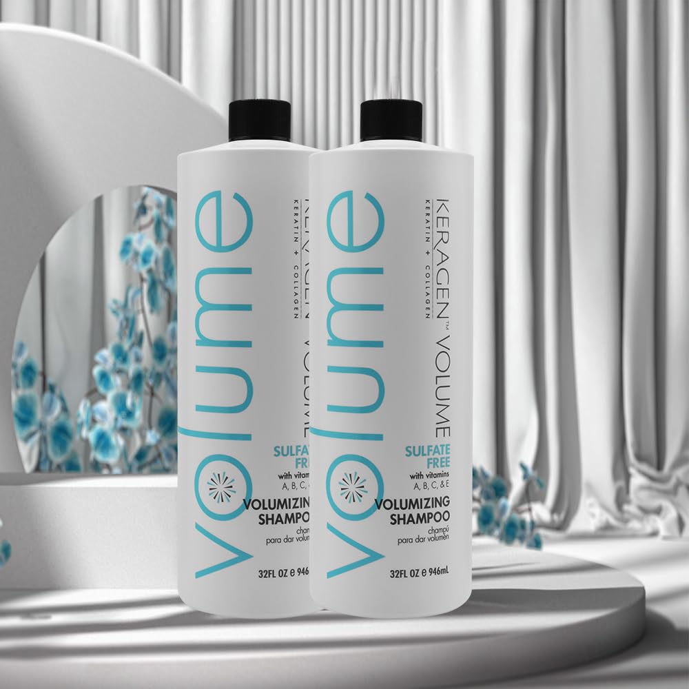 KERAGEN Volumizing Shampoo for Fine Hair with Keratin, Collagen & Organic Oils | Sulfate Free 32 oz