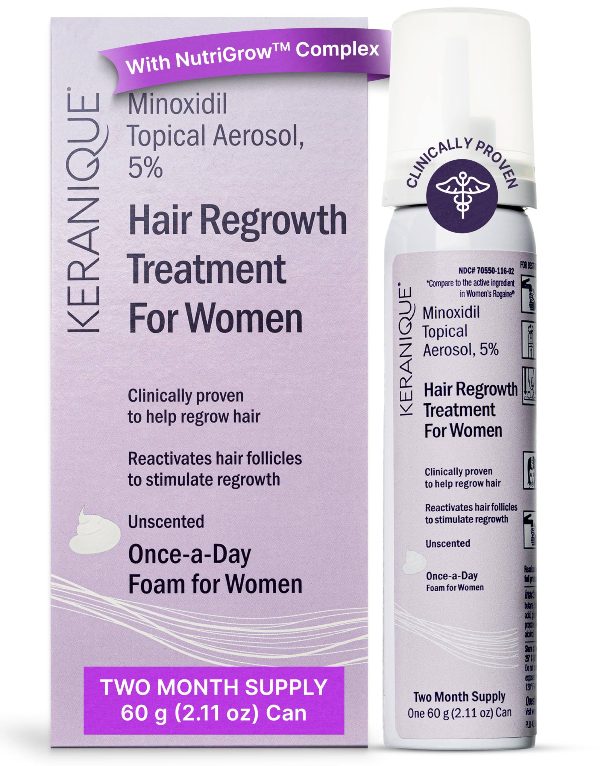 Keranique 5% Minoxidil Foam for Women – Hair Regrowth & Scalp Nourishment (2 Month Supply)