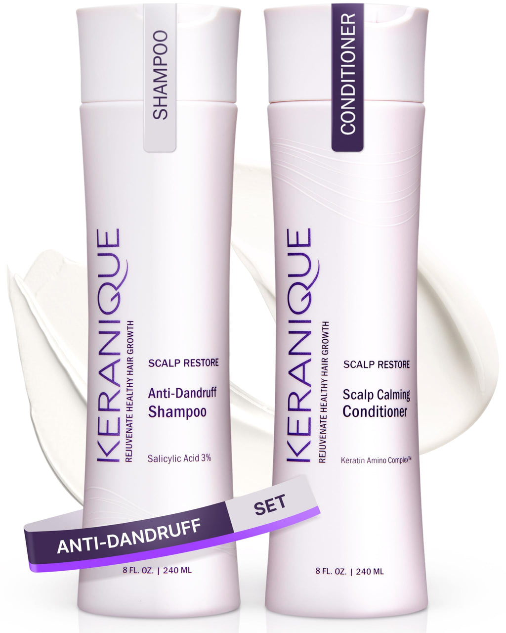 Keranique Anti Dandruff Shampoo & Scalp Restoring Conditioner | Gentle for Color-Treated Hair & Thinning Hair