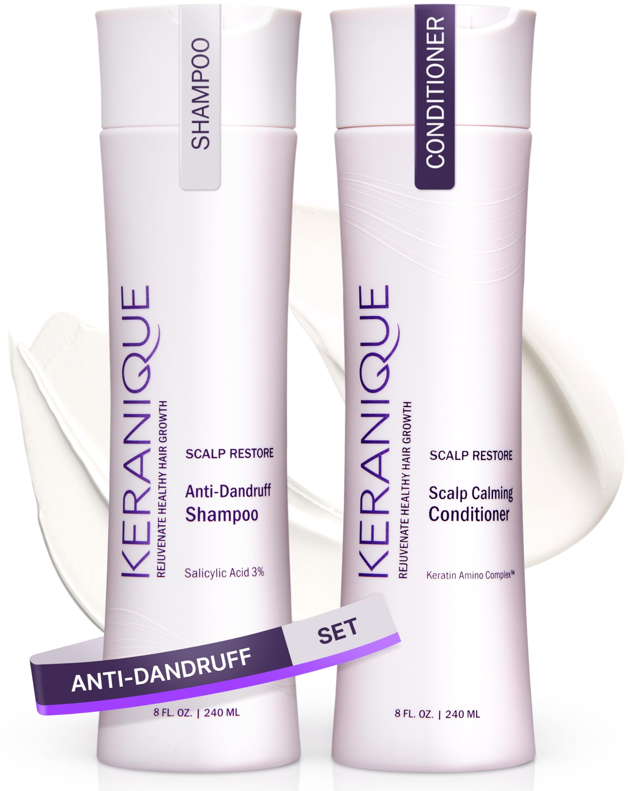 Keranique Anti Dandruff Shampoo & Scalp Restoring Conditioner | Gentle for Color-Treated Hair & Thinning Hair