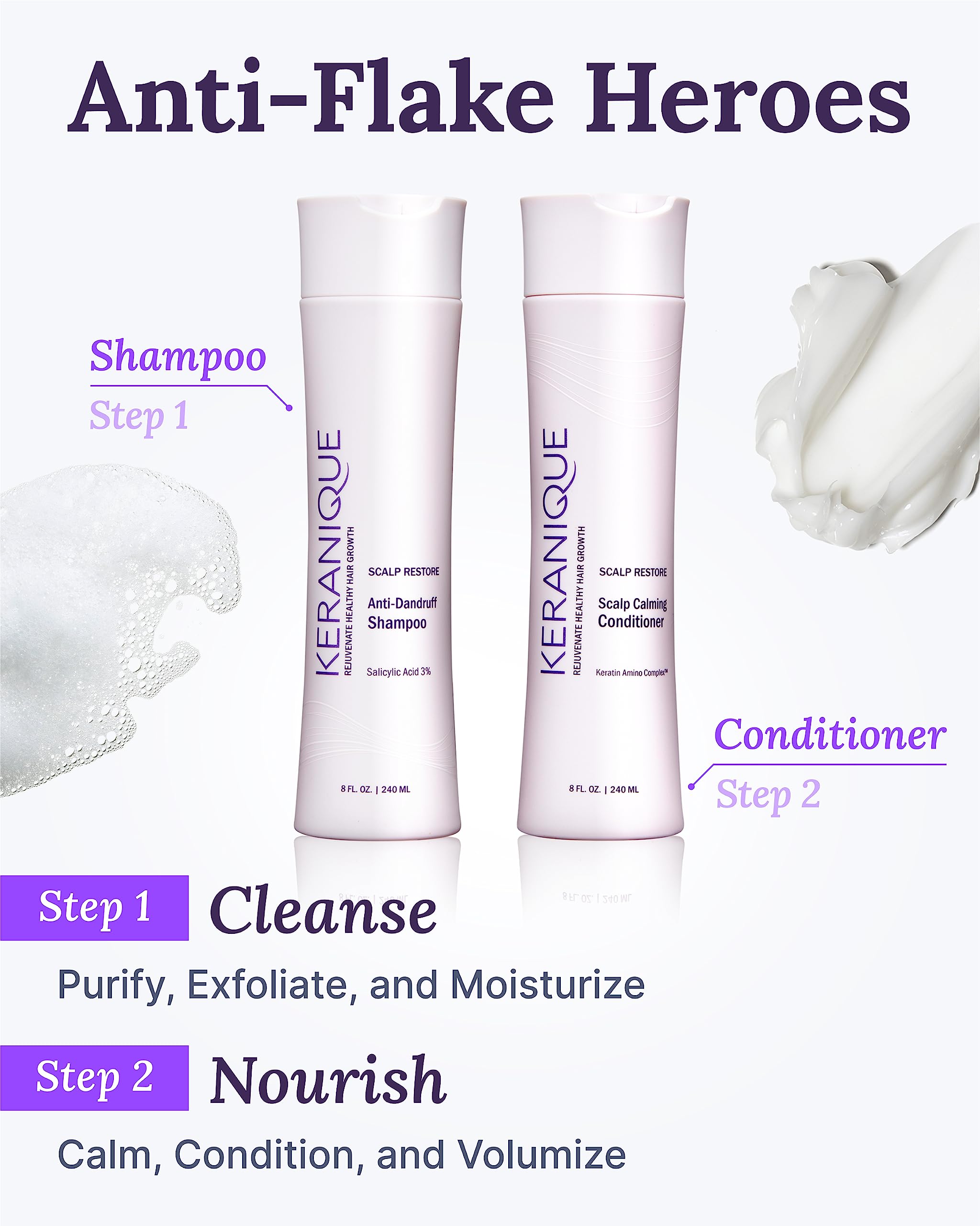Keranique Anti Dandruff Shampoo & Scalp Restoring Conditioner | Gentle for Color-Treated Hair & Thinning Hair
