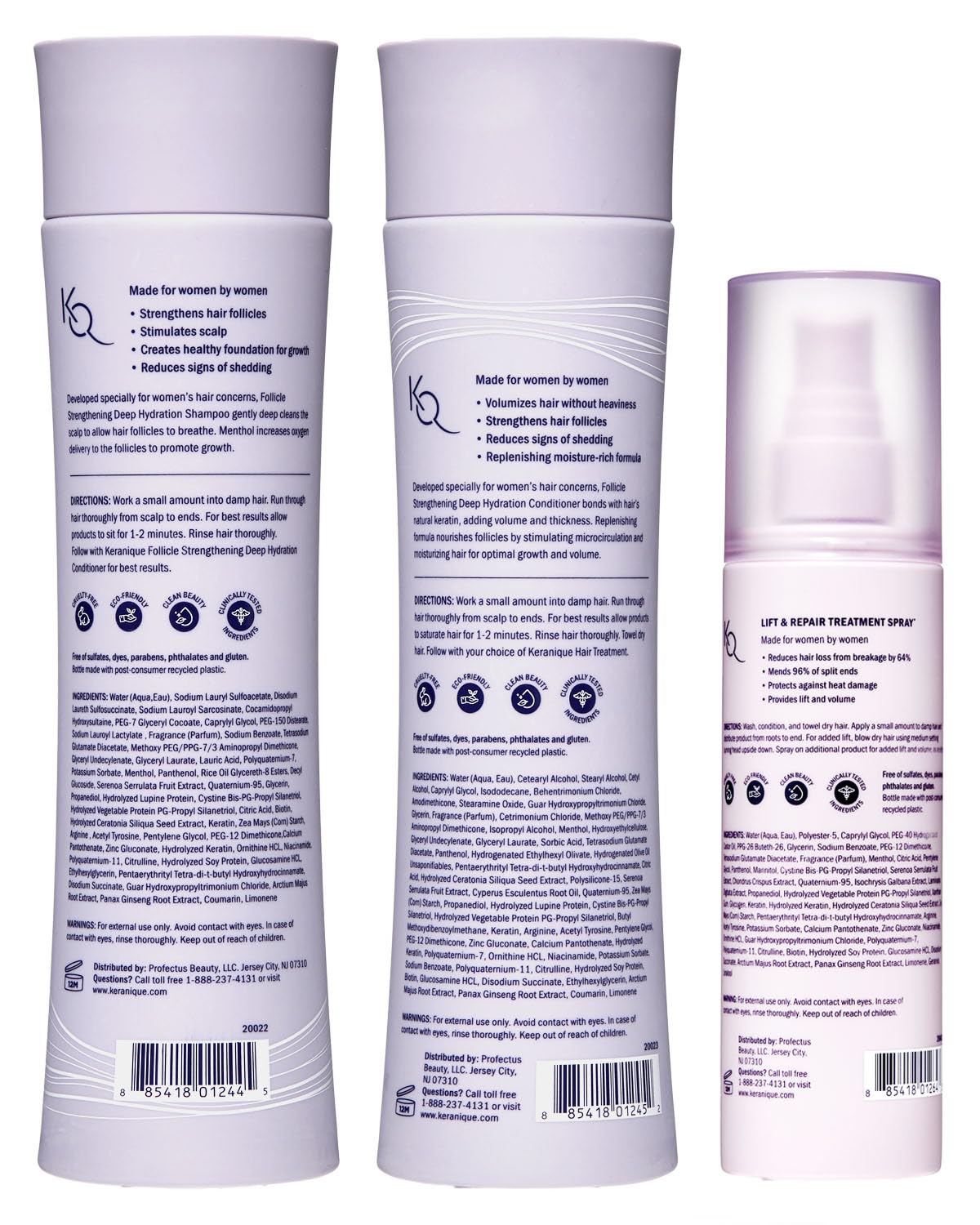 Keranique Hair Growth Set for Women — 2% Minoxidil, Deep Hydration Shampoo & Conditioner, Lift & Repair Spray