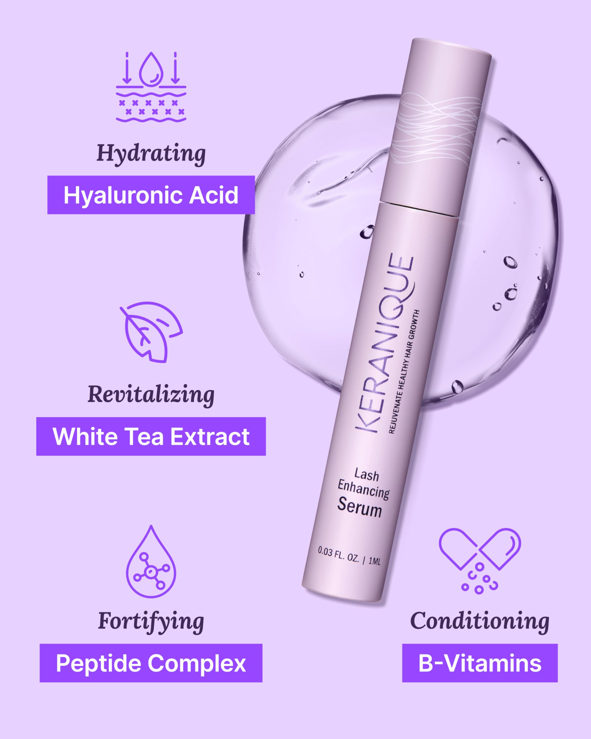 Keranique Lash Growth Serum – Intense Eyelash Enhancer for Thin & Brittle Lashes