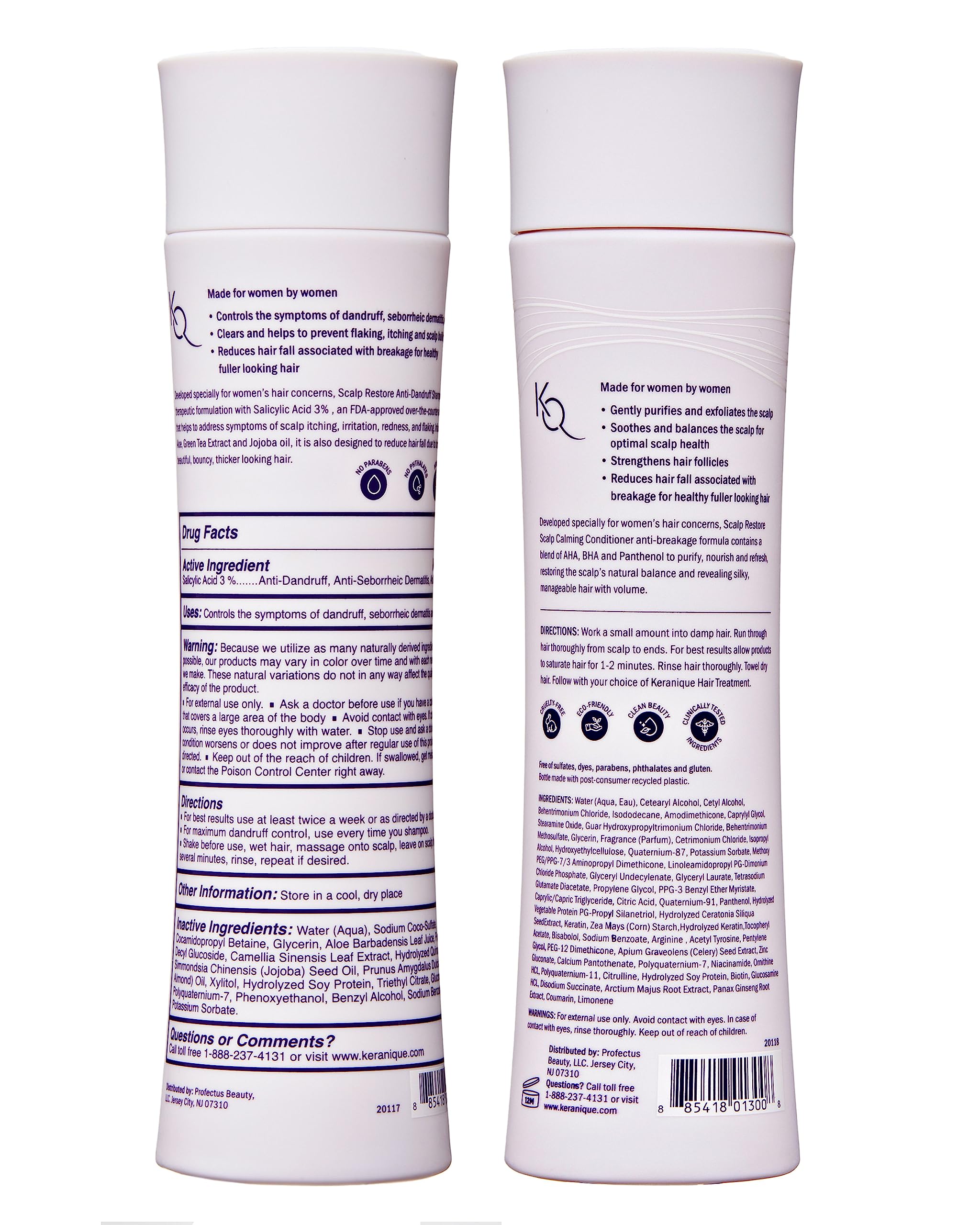 Keranique Anti Dandruff Shampoo & Scalp Restoring Conditioner | Gentle for Color-Treated Hair & Thinning Hair