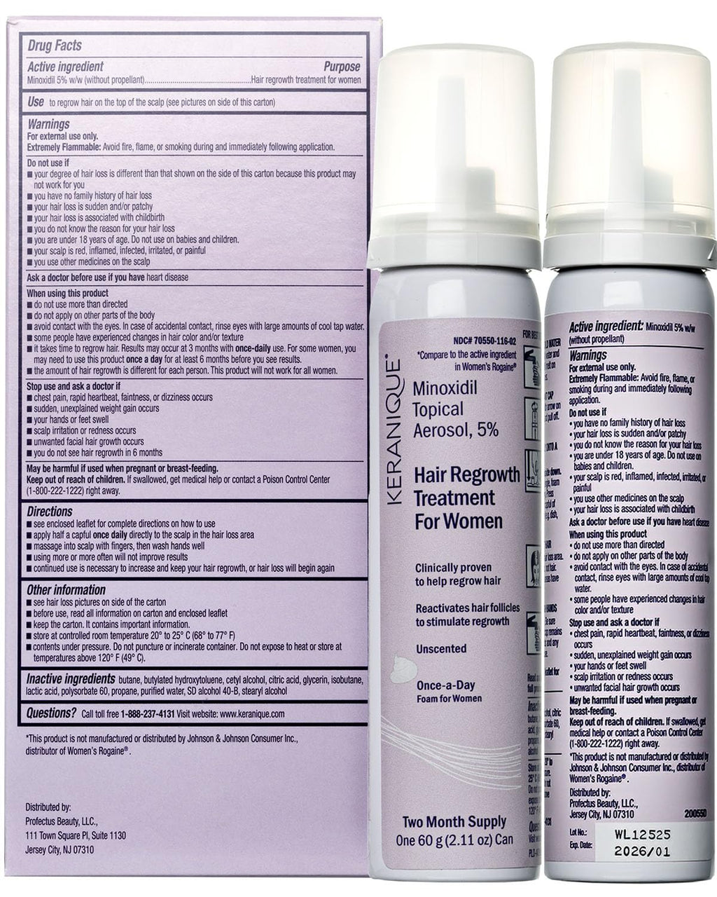 Keranique 5% Minoxidil Foam for Women – Hair Regrowth & Scalp Nourishment (2 Month Supply)