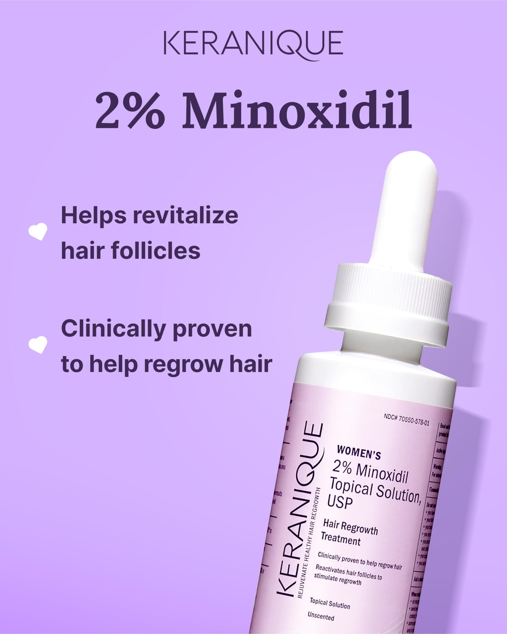 Keranique Hair Regrowth Treatment Dropper – 2% Minoxidil, 2 fl oz (30 Day Supply)
