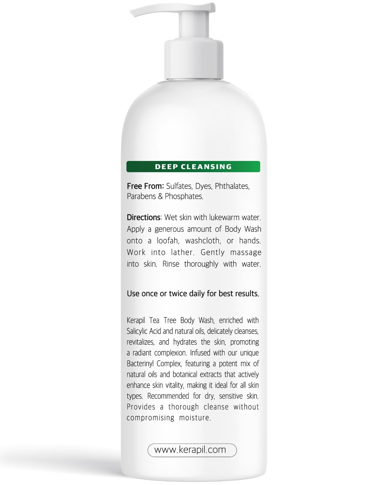 KERAPIL Bacterinyl Tea Tree Oil Body Wash | Antibacterial & Antifungal Support for Ringworm, Odor, Athlete’s Foot & Acne | Made in USA (16 oz x 2)