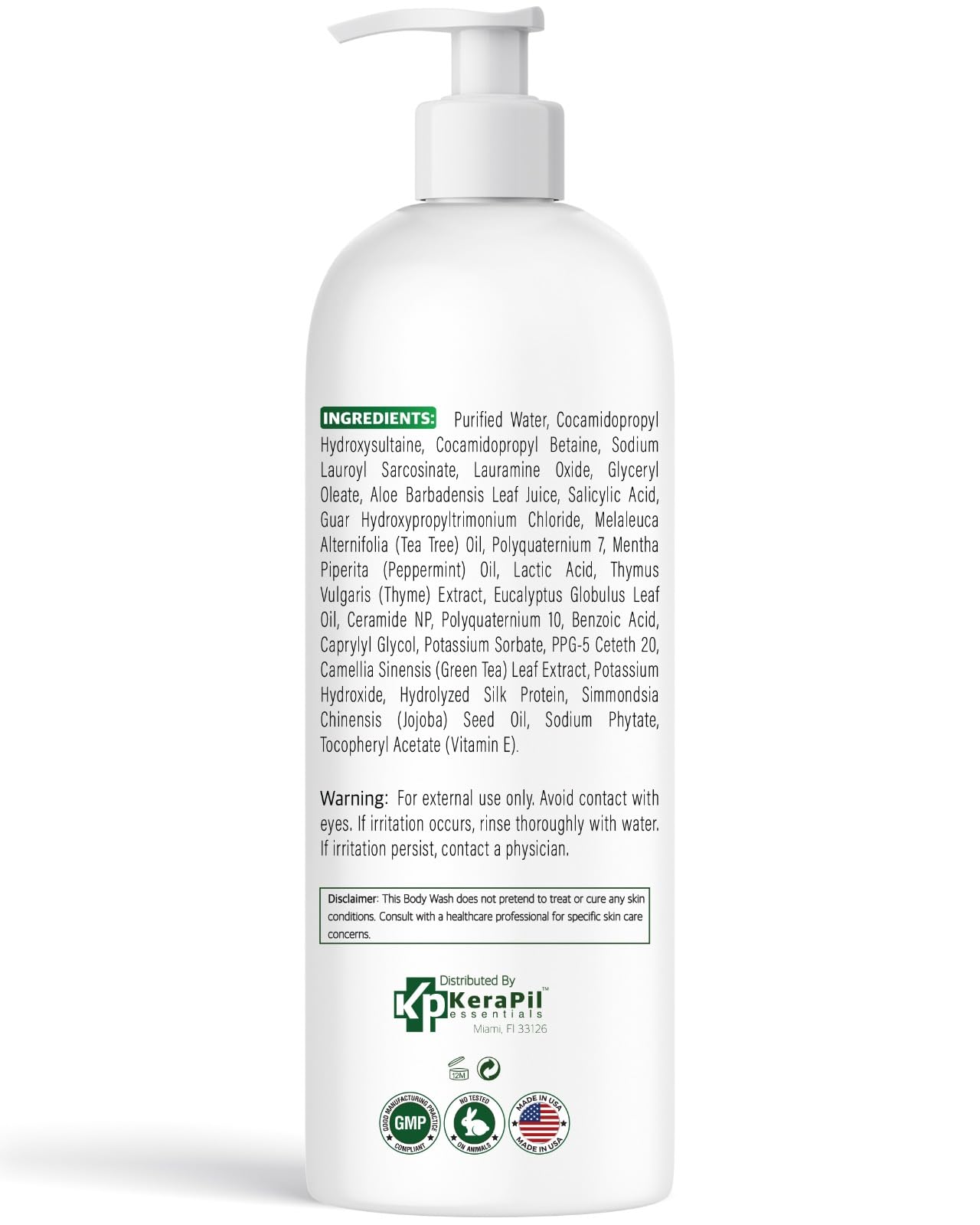 KERAPIL Bacterinyl Tea Tree Oil Body Wash | Antibacterial & Antifungal Support for Ringworm, Odor, Athlete’s Foot & Acne | Made in USA (16 oz x 2)