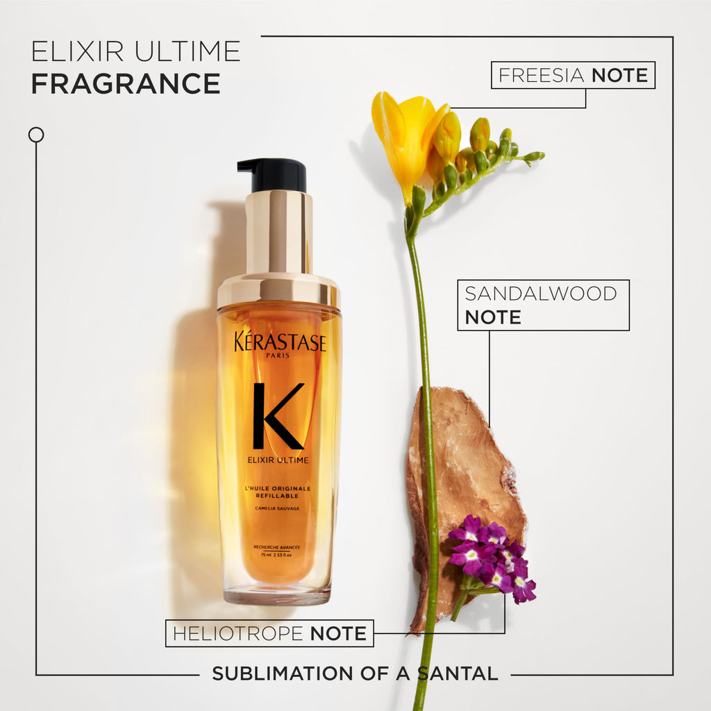 Kerastase Elixir Ultime Refillable Hair Oil – Hydrates & Smooths Frizz, Shine, Wild Camellia, 2.53 fl oz Refill