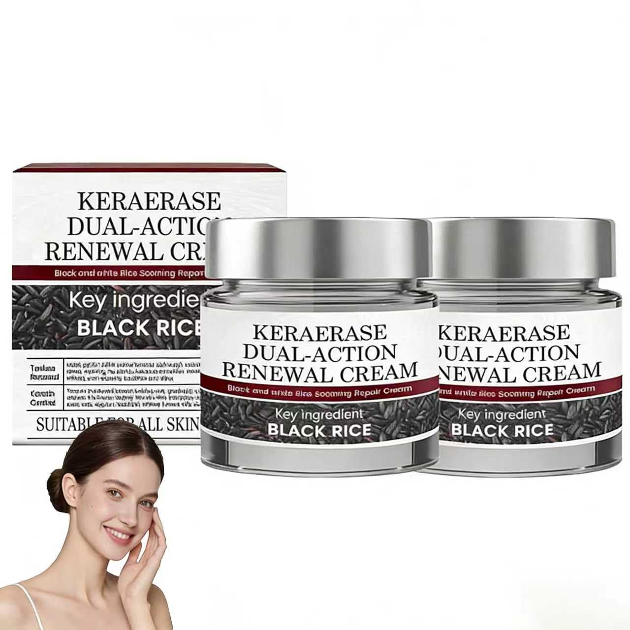 Keratin Erase Dual-Action Renewal Cream – Black & White Rice Hydrating Body Serum (2-Pack)
