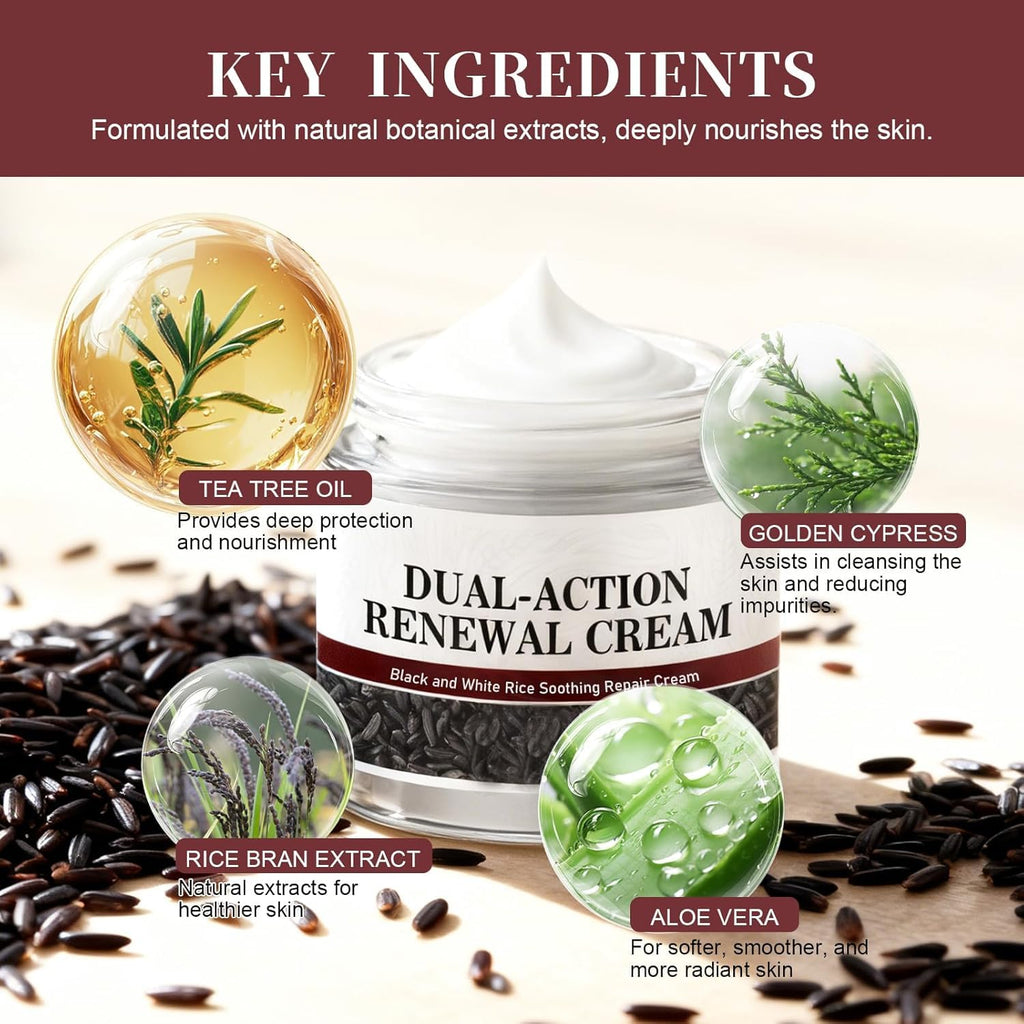 Keratin Erase Dual-Action Renewal Cream | Black & White Rice Hydrating Repair Moisturizer