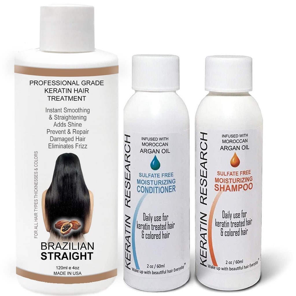 KERATIN RESEARCH Real Brazilian Straight Keratin Treatment Kit – Pro Grade, 120ml