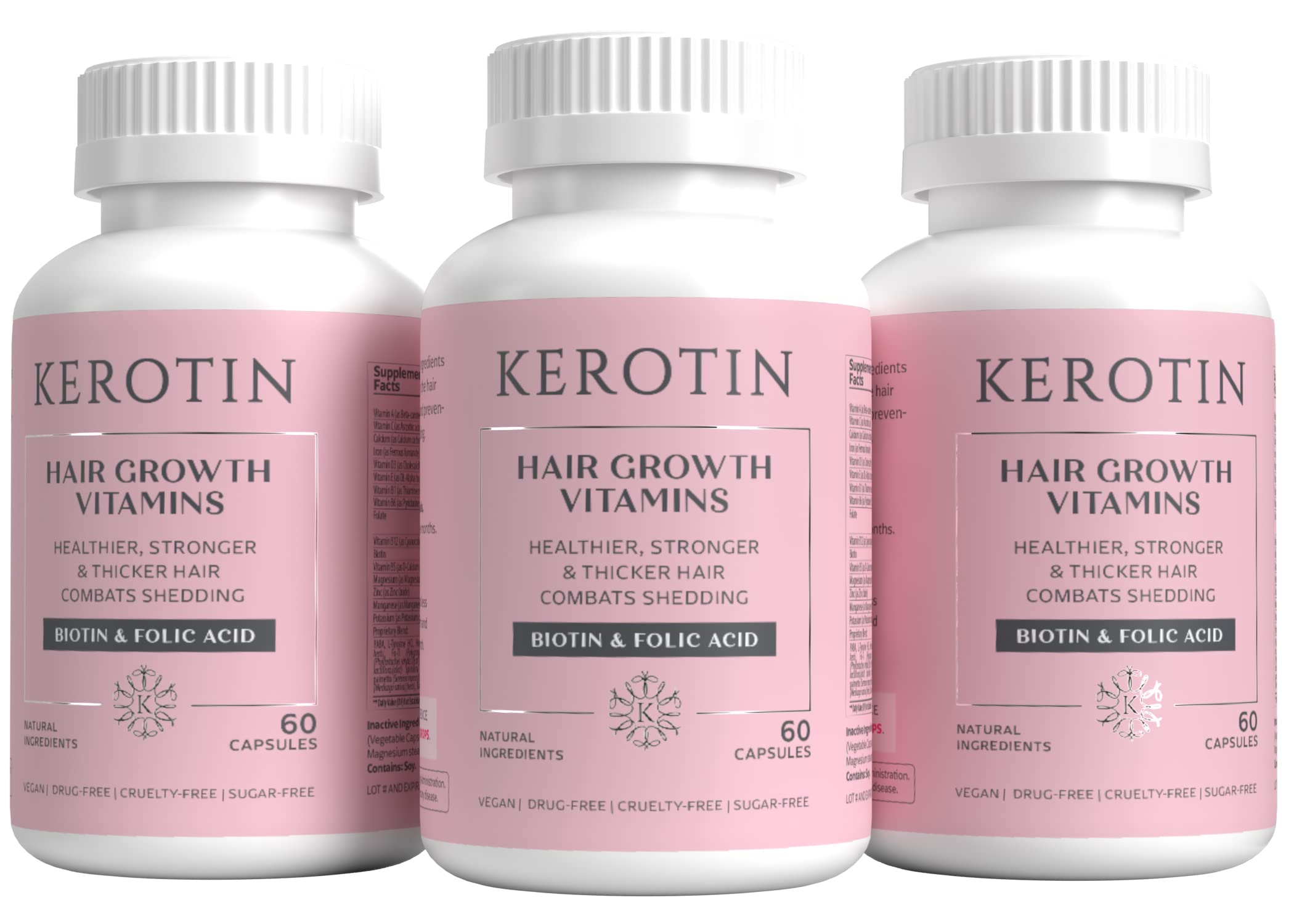 Kerotin Hair Growth Supplement – Longer, Stronger Hair with Biotin, Folic Acid & Saw Palmetto