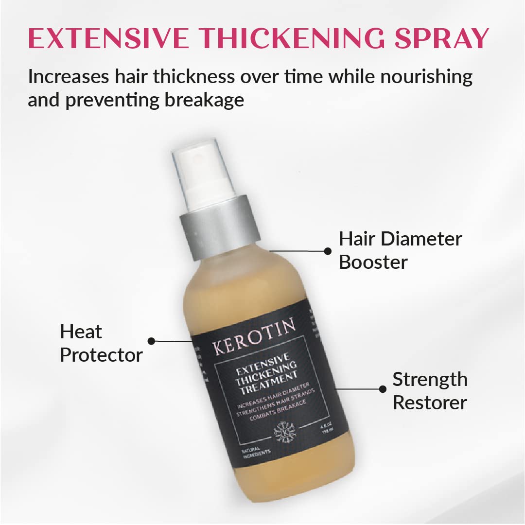 Kerotin Hair Thickening Spray with Keratin – 3 Pack for Fine & Thin Hair, Heat Protectant & Volume