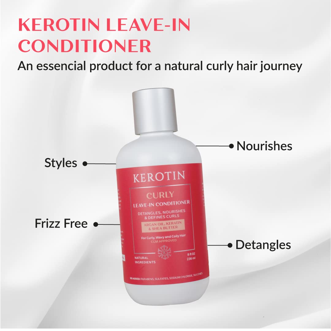 Kerotin Leave-in Conditioner for Curl & Wavy Hair | Detangler, Moisturizing & Anti-Frizz with Argan Oil