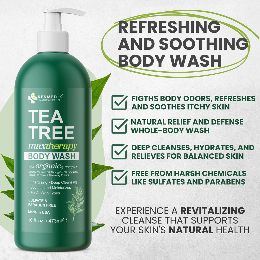 KESMEDIK Tea Tree Body Wash MaxTherapy – Itchy Skin Relief, 2-Pack