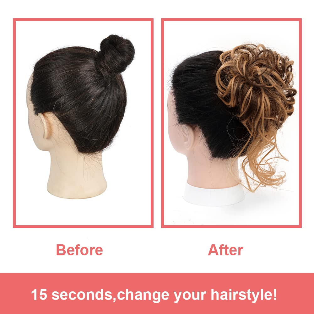 KETHBE Messy Bun Hair Piece – Tousled Updo Extension (Dark Brown Mix)