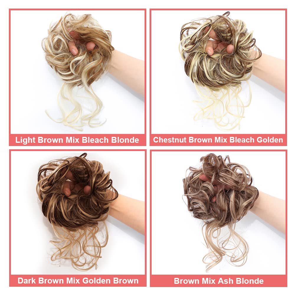 KETHBE Messy Bun Hair Piece – Tousled Updo Extension (Dark Brown Mix)