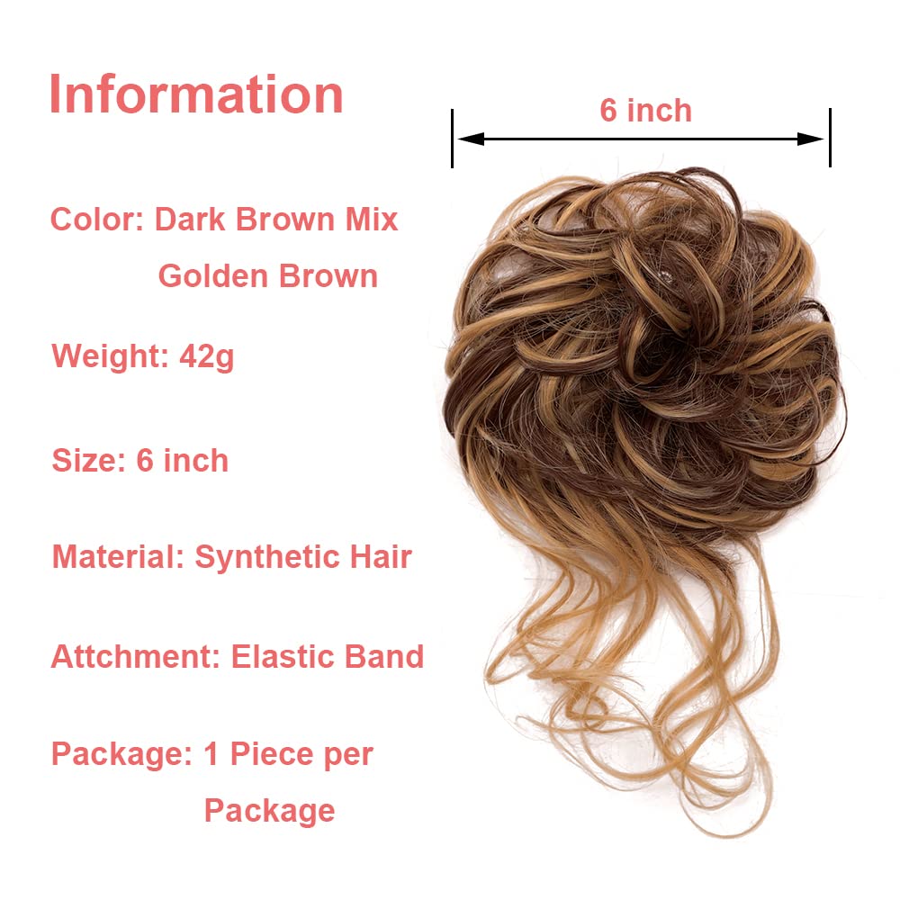 KETHBE Messy Bun Hair Piece – Tousled Updo Extension (Dark Brown Mix)