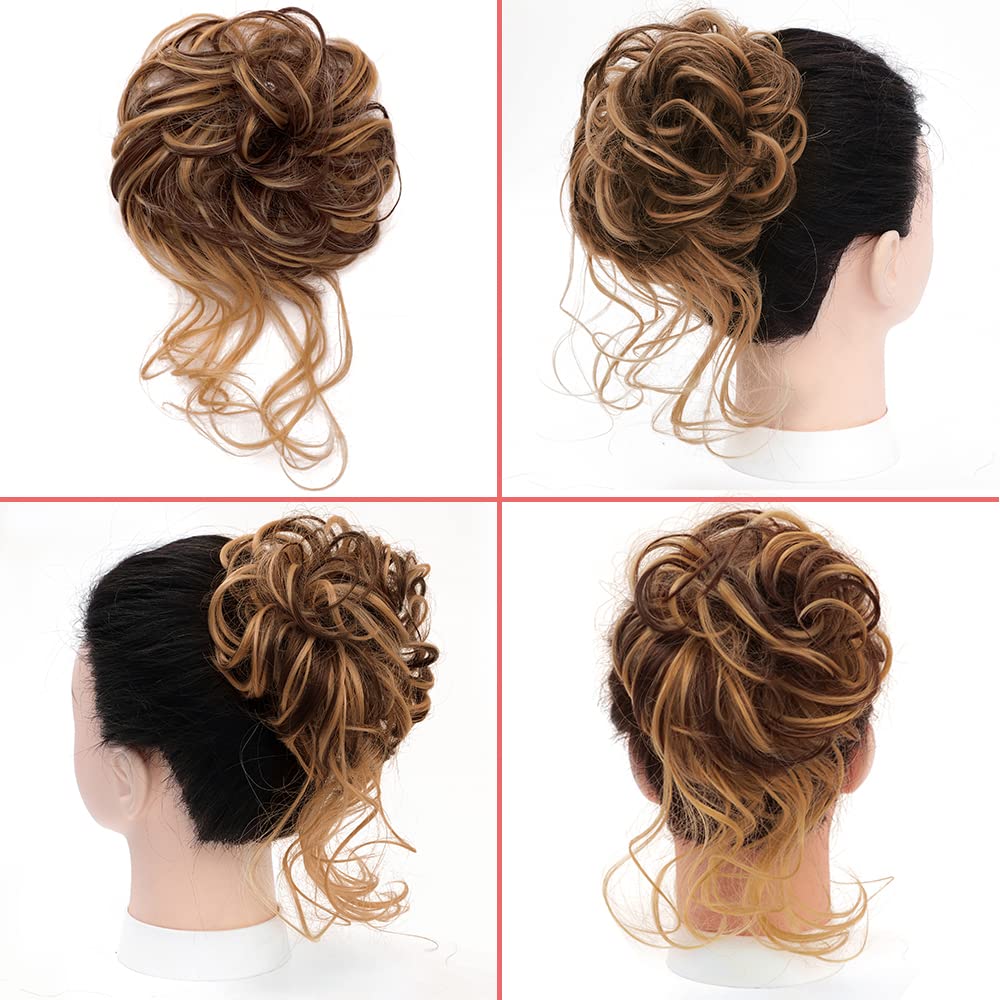 KETHBE Messy Bun Hair Piece – Tousled Updo Extension (Dark Brown Mix)