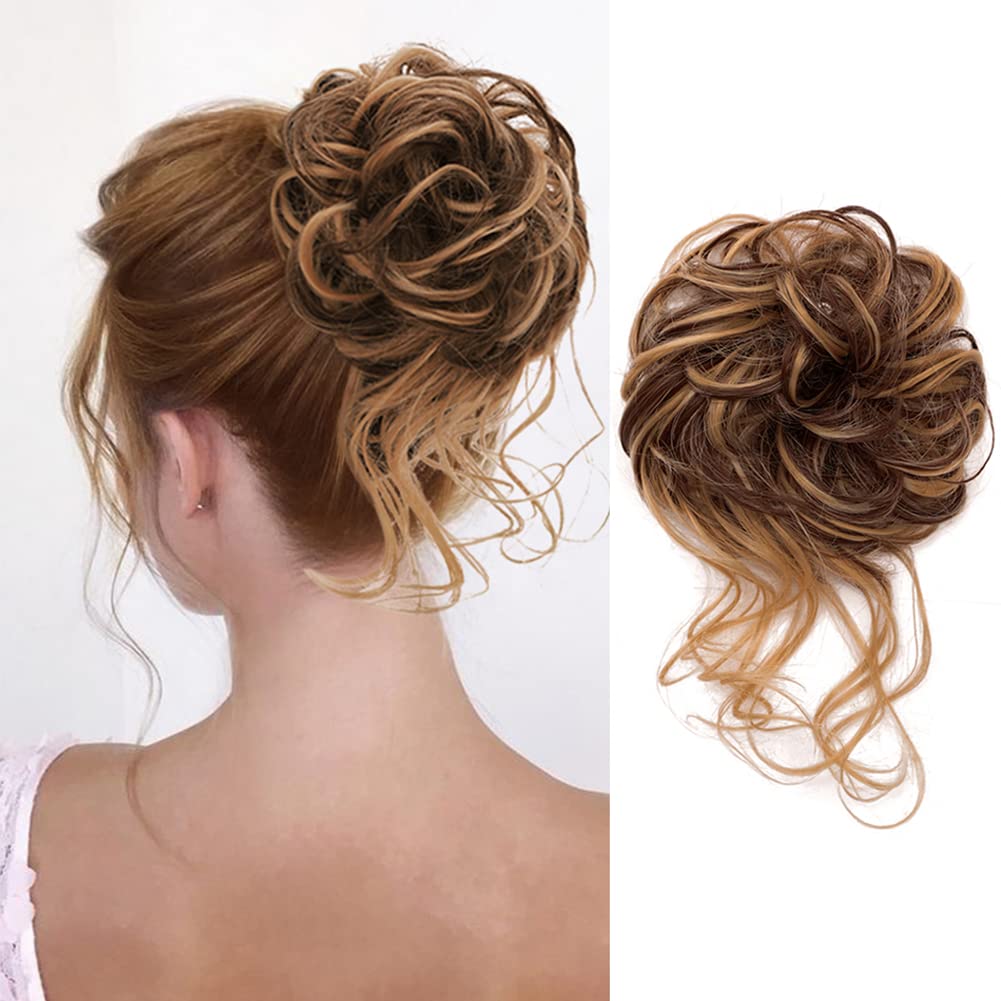 KETHBE Messy Bun Hair Piece – Tousled Updo Extension (Dark Brown Mix)