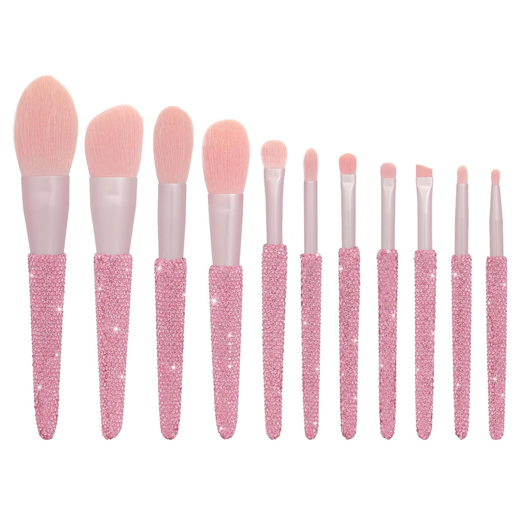 KEYPOWER 11-Piece Professional Makeup Brush Set with Rhinestones – Pink