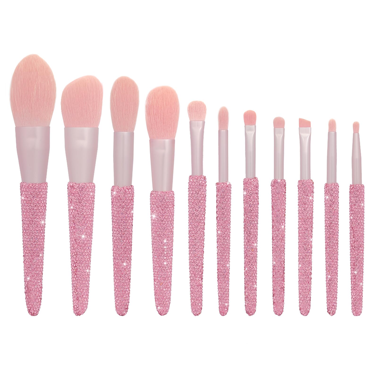 KEYPOWER 11-Piece Professional Makeup Brush Set with Rhinestones – Pink