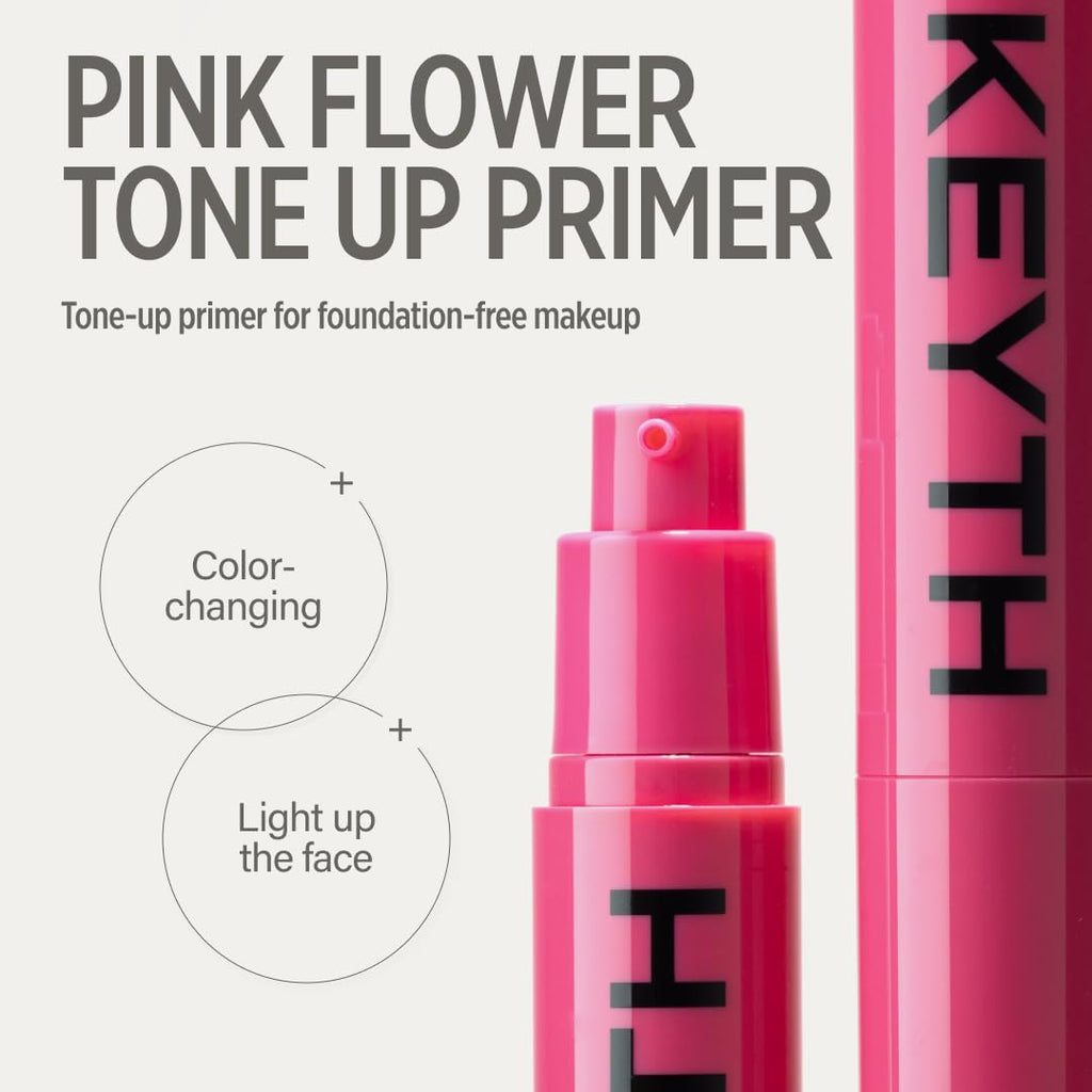KEYTH Pink Flower Tone Up Primer #02 – Color-Changing Capsules, Hydrating & Pore-Smoothing, 20ml