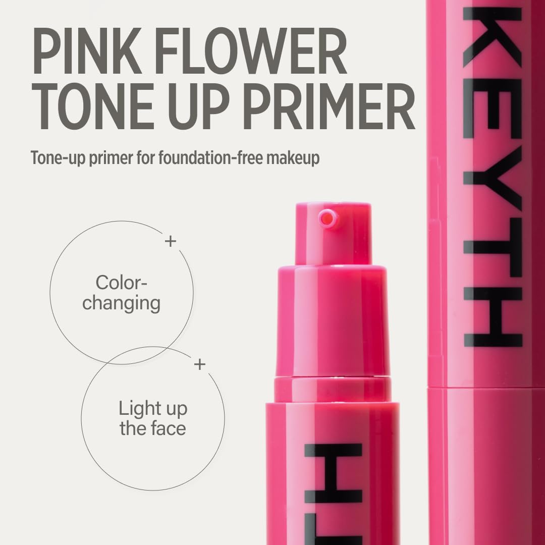 KEYTH Pink Flower Tone Up Primer #04 – Color-Changing Capsule, Luminous Finish, 20ml