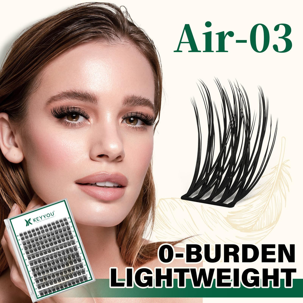 KEYYOU Lash Clusters 144pcs D Curl 10mm | Air Touch Lightweight DIY Lashes