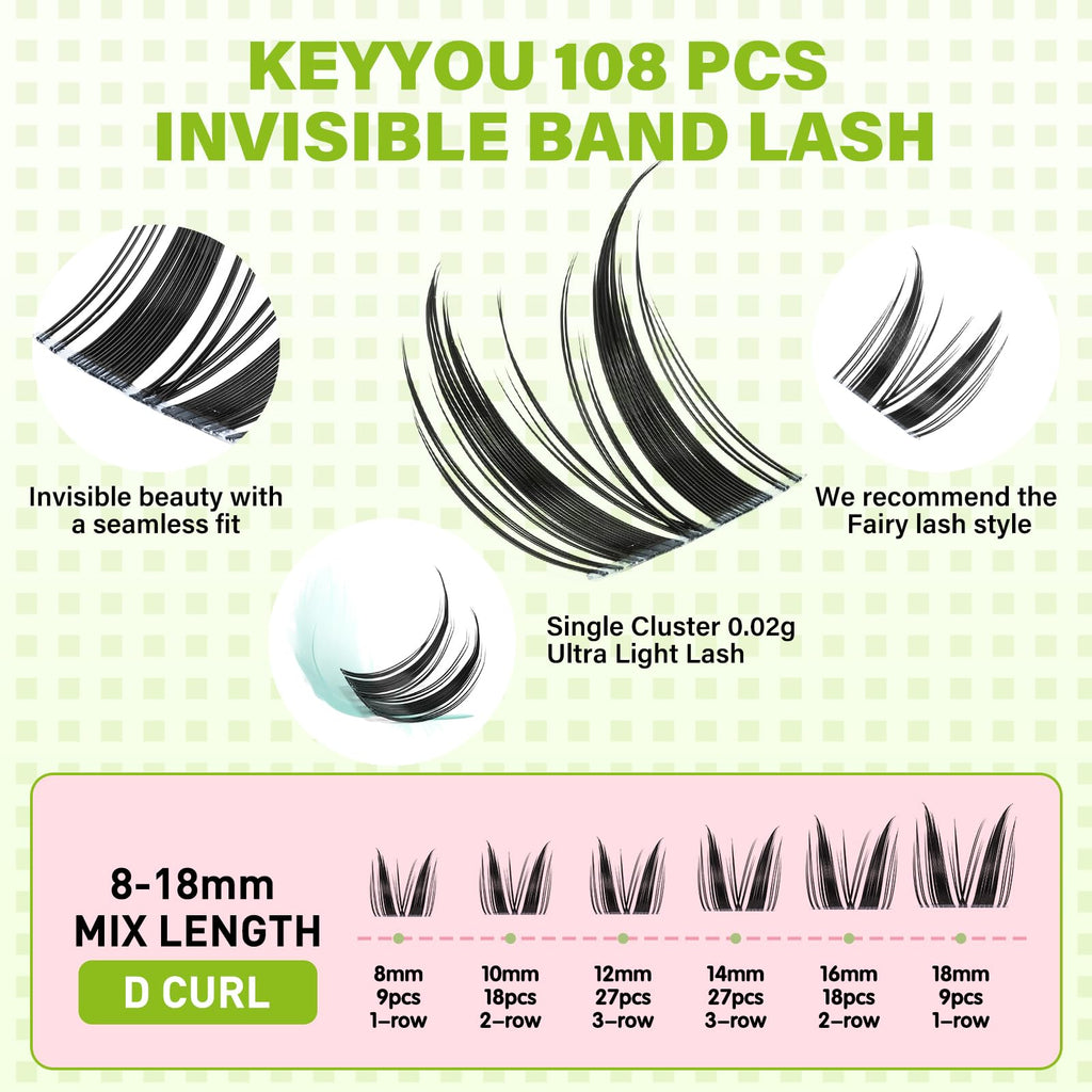 KEYYOU Bunny Lash Clusters – Invisible Band Manga Lashes, C Curl Anime Look