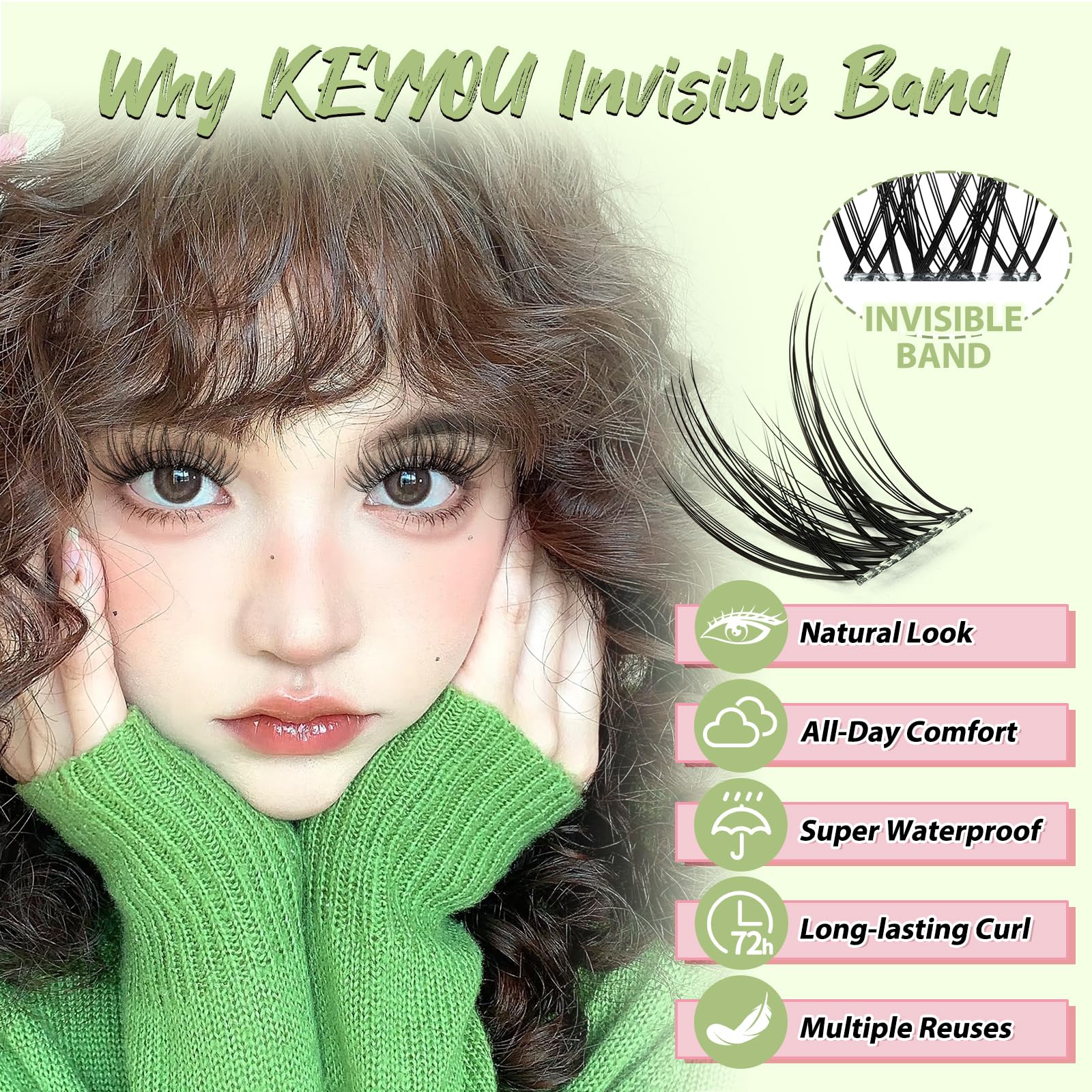 KEYYOU Fairy Angel Lash Clusters D Curl – 144 Pcs, Invisible Band, Waterproof DIY Lashes