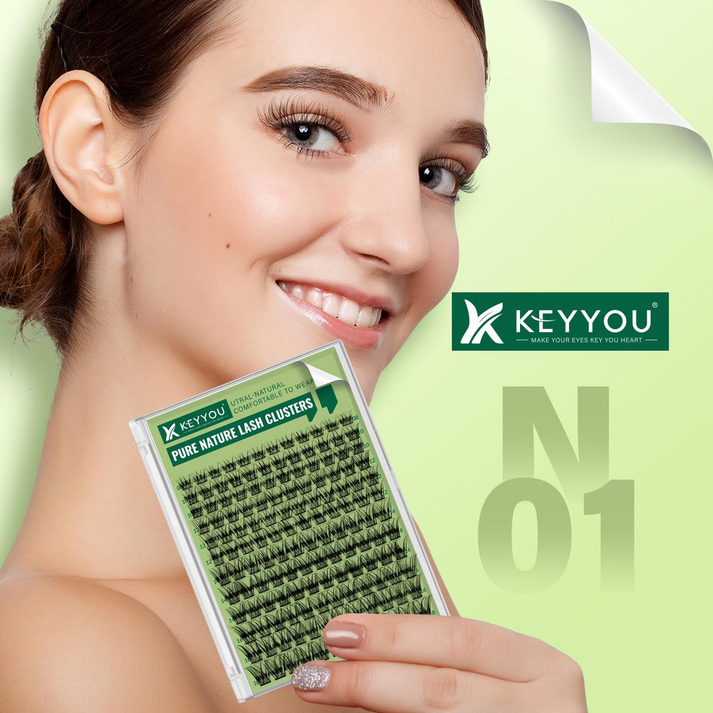 KEYYOU Natural Lash Clusters 144pcs | D-Curl, 8-18mm Mix Lengths, Lightweight & Reusable