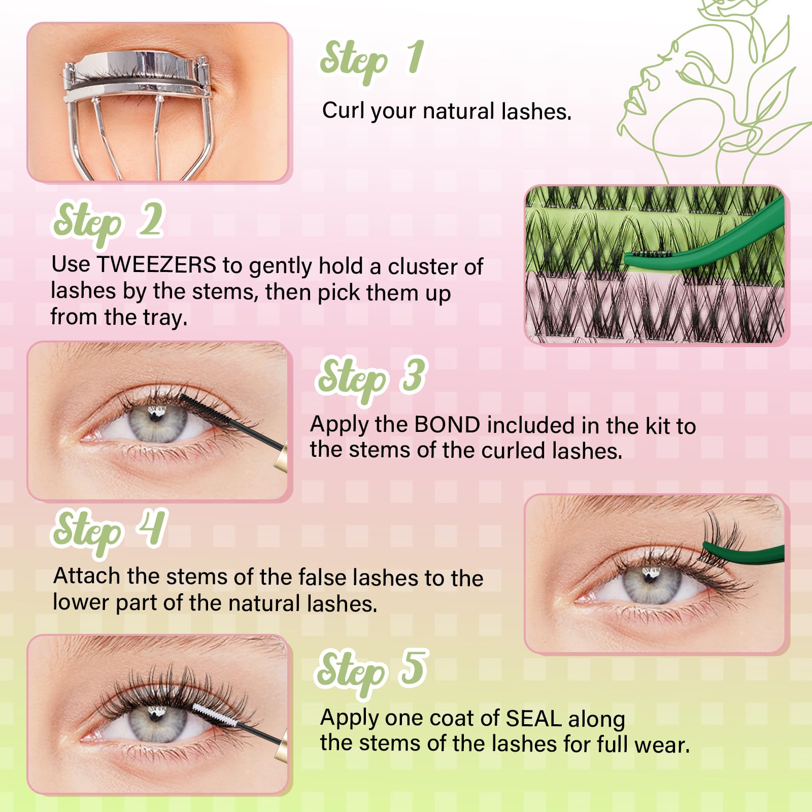 KEYYOU Angel Lash Clusters Kit – D Curl 144Pcs, Invisible Band, Waterproof DIY Lash Kit