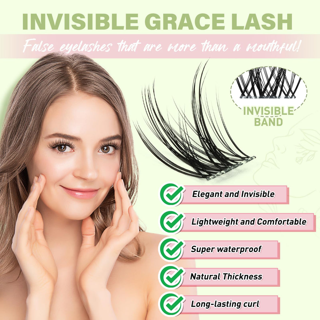 KEYYOU Angel Lash Clusters Kit – D Curl 144Pcs, Invisible Band, Waterproof DIY Lash Kit