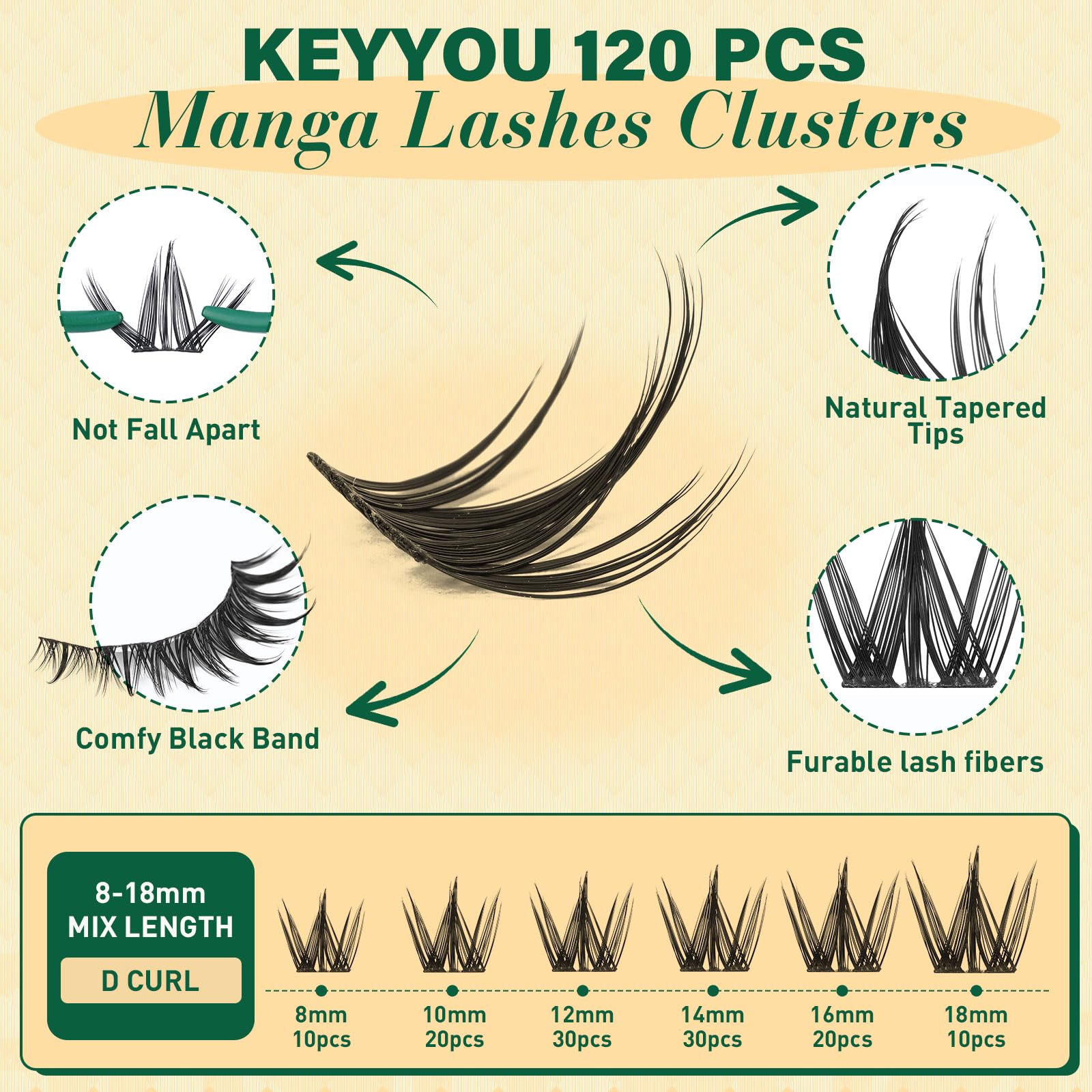 KEYYOU LASH Manga Lash Clusters 8-18mm – Natural DIY Wispy Lashes