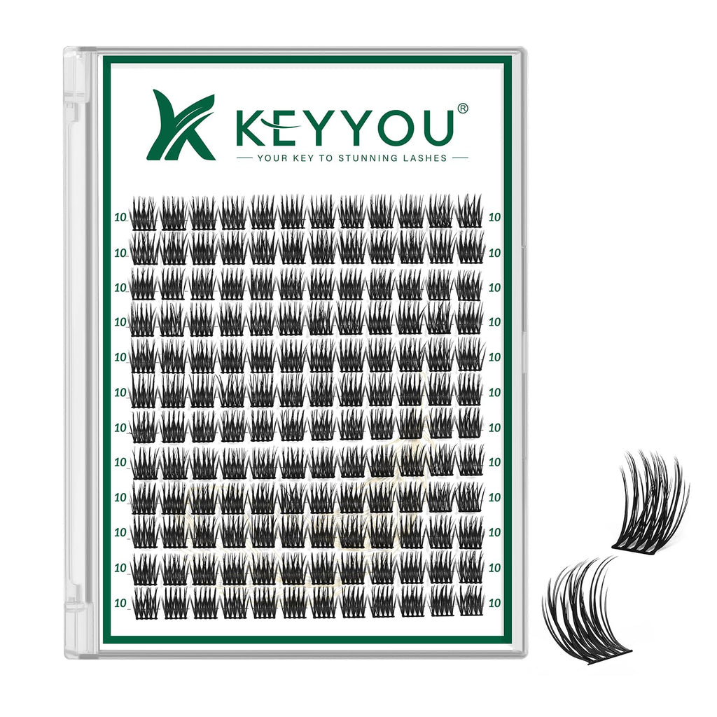 KEYYOU Lash Clusters 144pcs D Curl 10mm | Air Touch Lightweight DIY Lashes