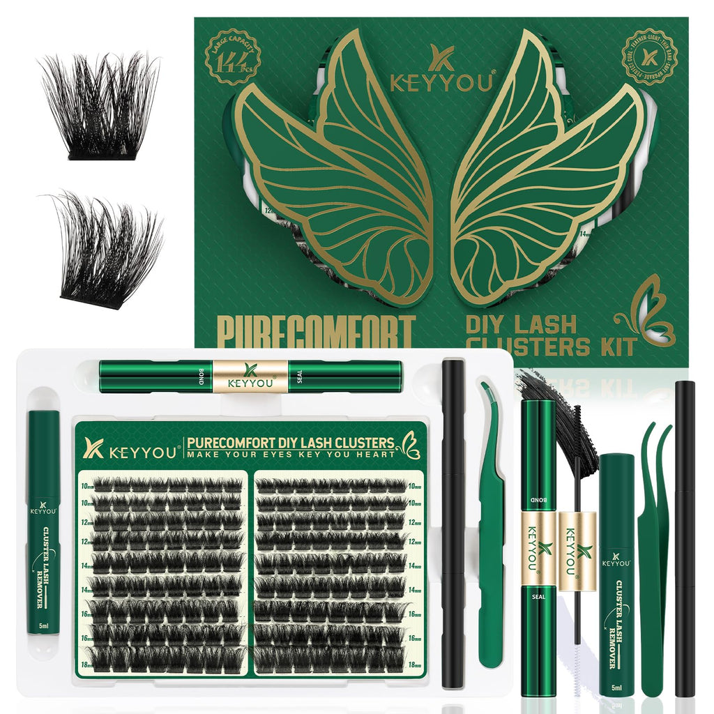 KEYYOU Lash Extension Kit 144pcs – 10-18mm D Curl Lashes with Bond & Seal