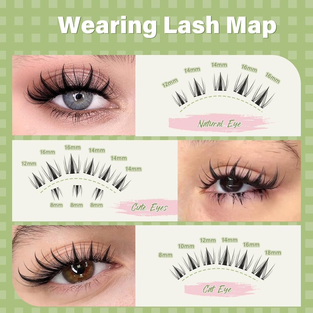 KEYYOU Fairy Lash Clusters 144Pcs | D Curl Manga Lashes, Invisible Band, Waterproof DIY Lash Extensions