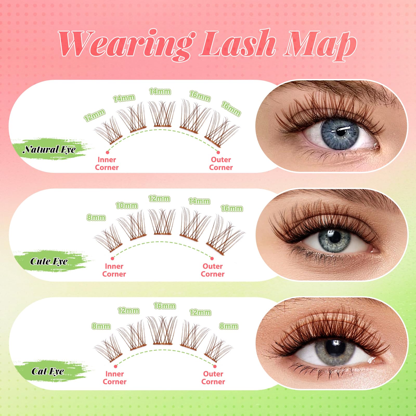 KEYYOU Venus Brown Lash Clusters Kit - C Curl 120 Pcs, Waterproof DIY Lash Extension at Home