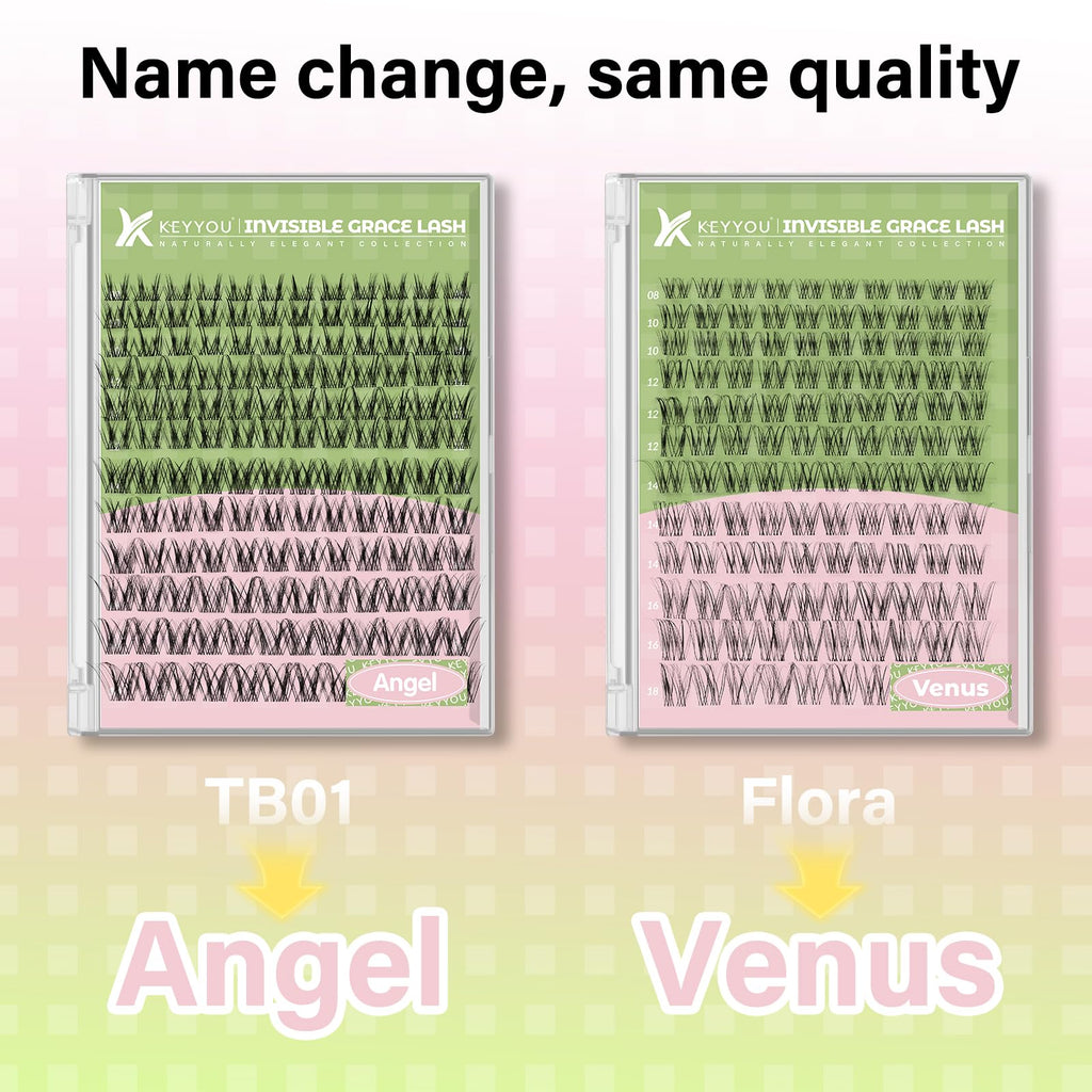 KEYYOU Angel Lash Clusters Kit – D Curl 144Pcs, Invisible Band, Waterproof DIY Lash Kit