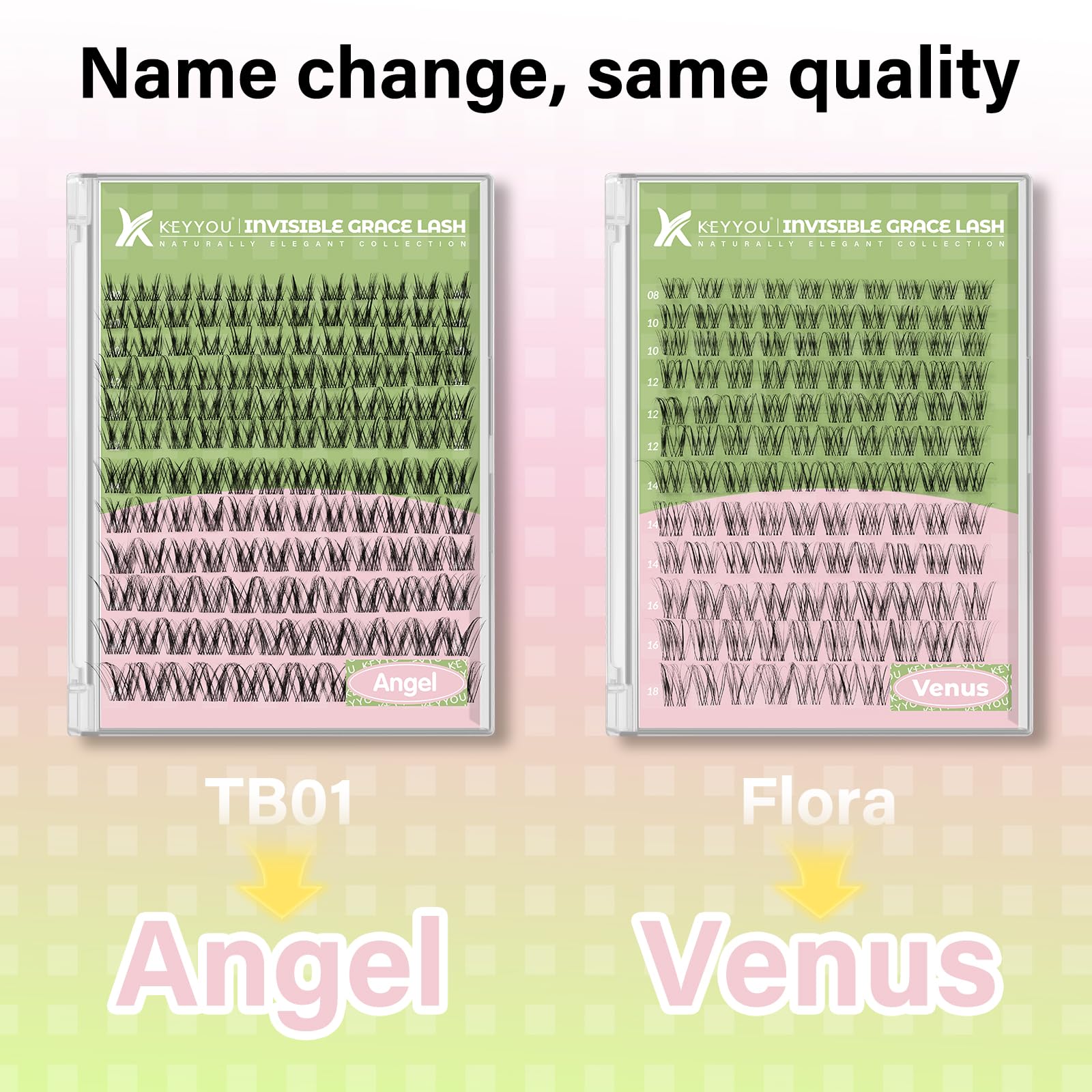KEYYOU Angel Lash Clusters Kit – D Curl 144Pcs, Invisible Band, Waterproof DIY Lash Kit