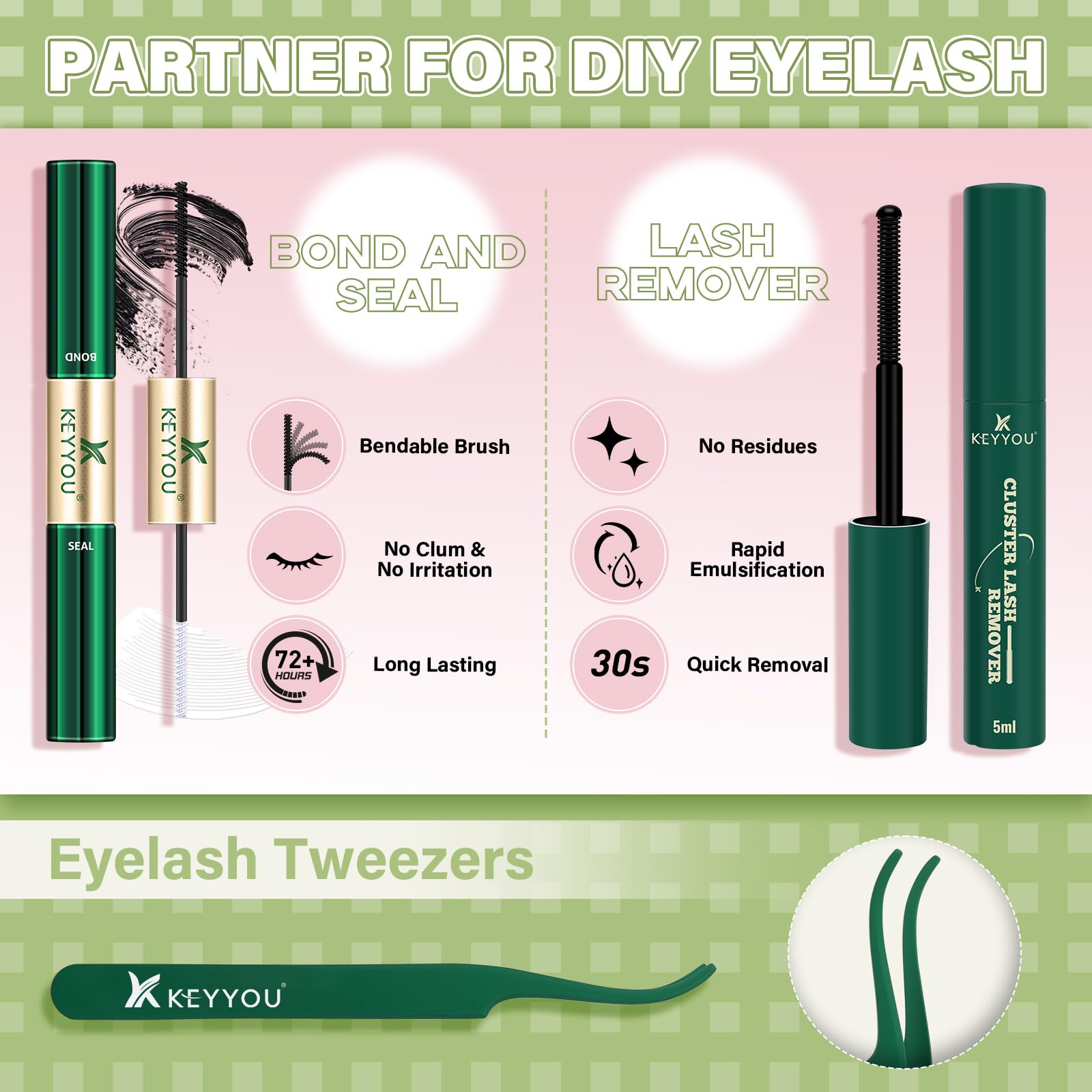 KEYYOU Bunny Lash Clusters Kit – Manga Lash Extension Kit, D Curl, 108Pcs, Waterproof DIY at Home