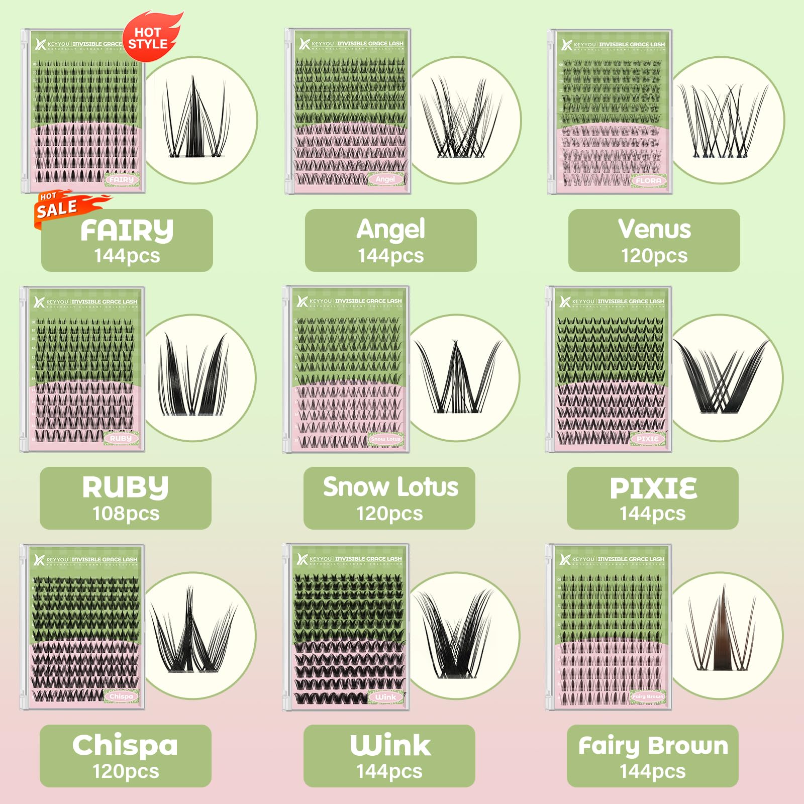 KEYYOU Fairy Brown Lash Clusters | D Curl 144Pcs | Waterproof DIY Lash Extensions at Home
